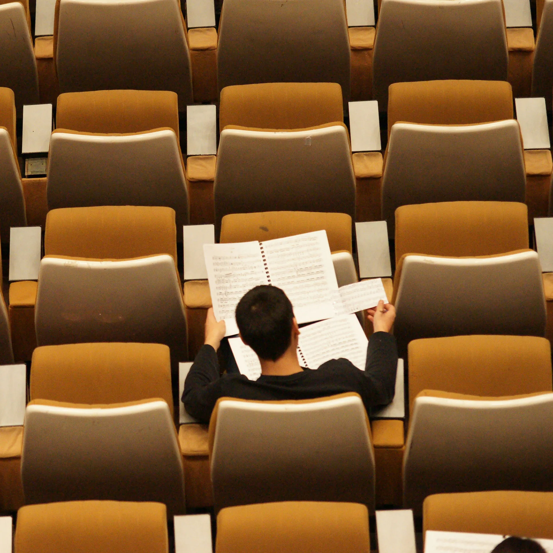 Bild från ovan på student i sal